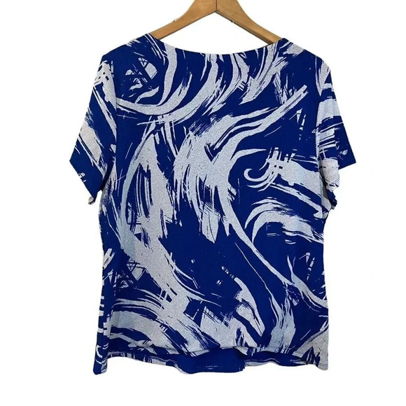 Alfani Blouse Plus 3X Abstract Pattern Stretch Gathered Ruched Waist Pullover - Picture 6 of 8